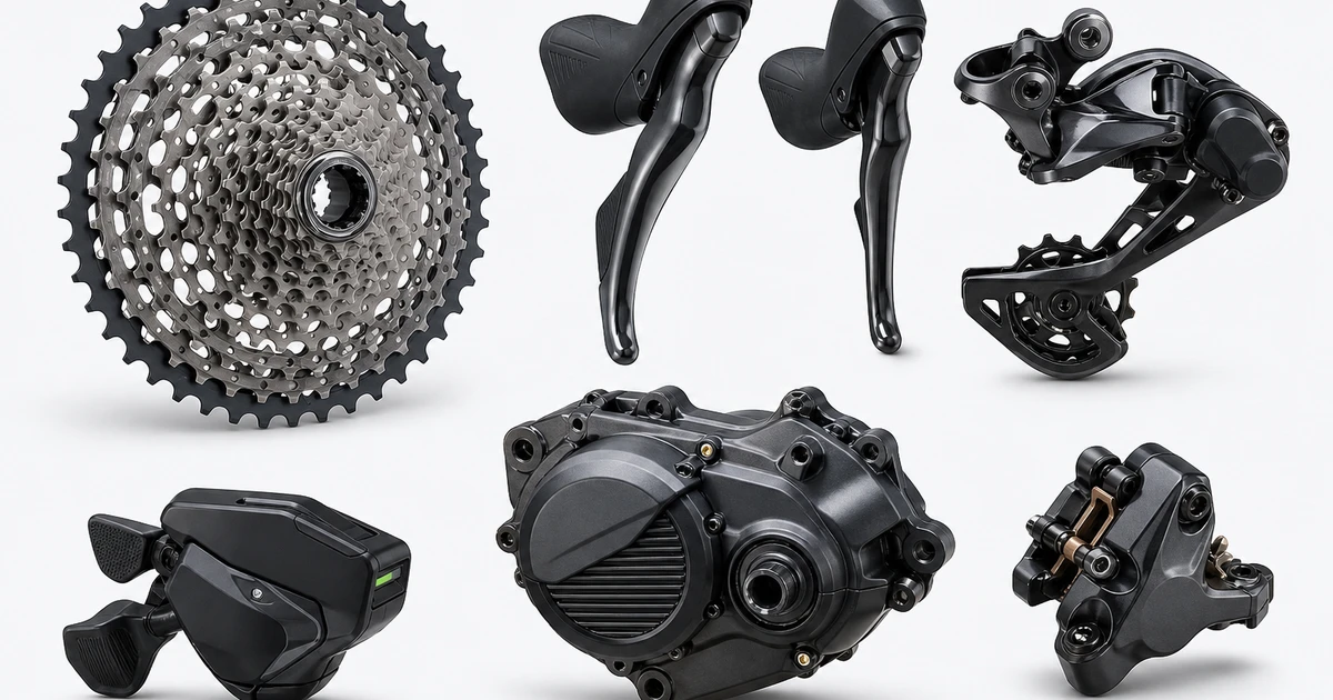 Хронология за 2018–2020: карточки Ultegra R8050, Deore M6000, XTR M9100, 105 R7000, GRX, Deore XT M8100, Deore M6100 и STEPS EP8 — с годо…